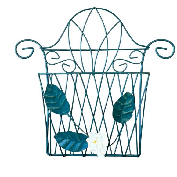 Decorative Wall-Mounted Metal Basket With Floral & Leaf Design - Picture 7 of 9